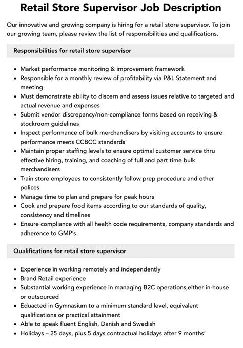 retail supervisor pay|supermarket supervisor job description sample.